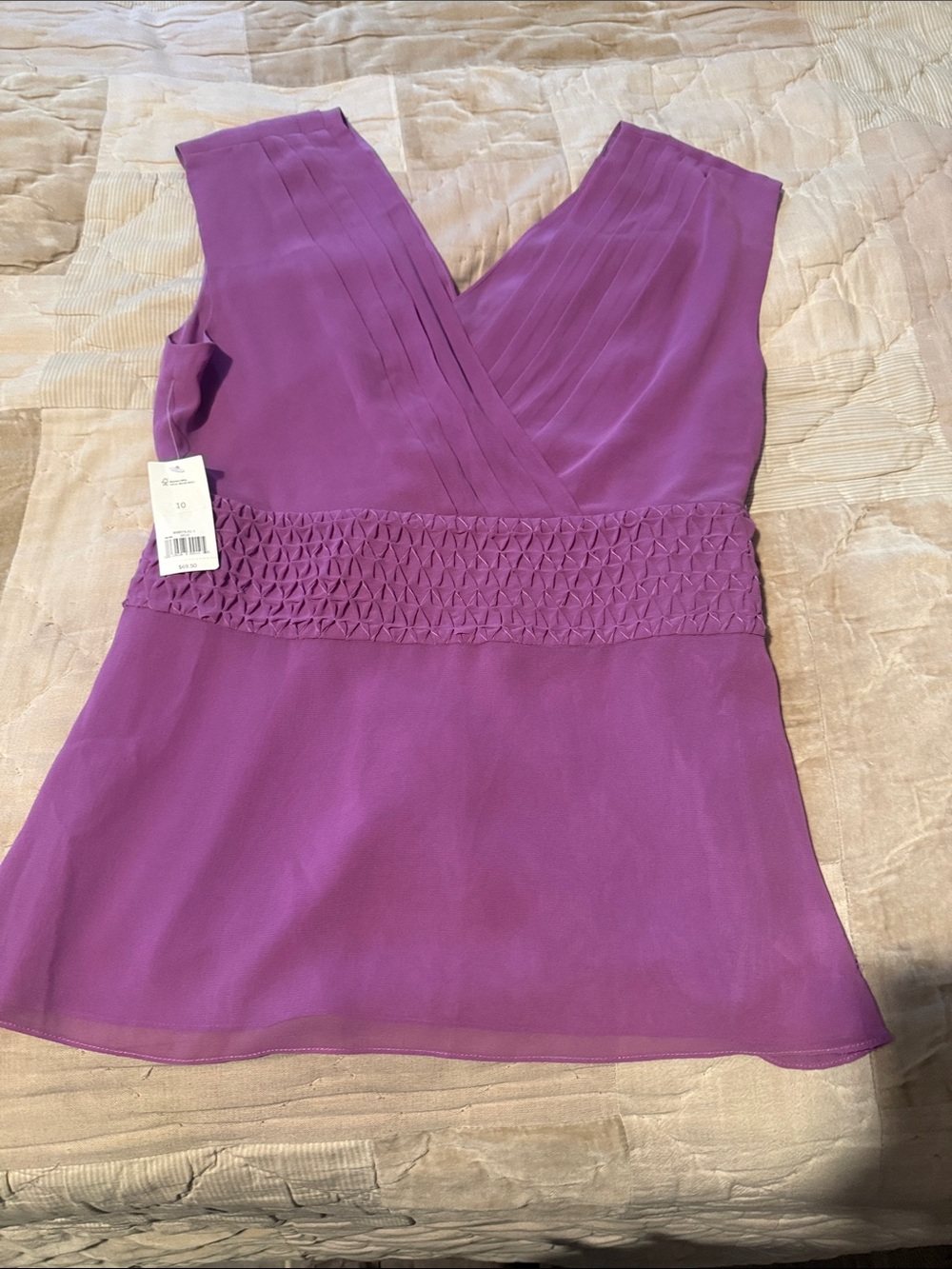 Banana Republic Magenta Pleated V-Neck Camisole with Smocked Waist